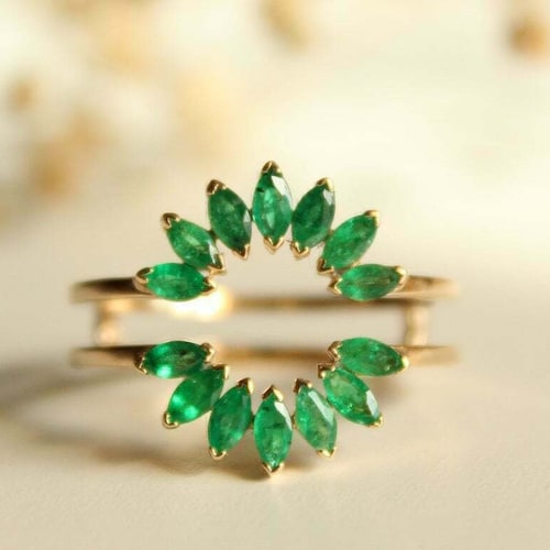 1Ct Marquise Cut Green Emerald Wedding Enhancer Ring For Women 14k Yellow Gold Finish, popular 925 Sterling Silver, Anniversary ring, Ring For Her