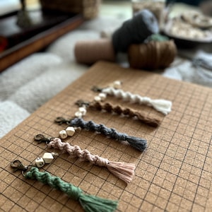 Personalized Boho Macrame Keychain | Custom Initial Bag Charm | Handmade Cotton Tassel Keyring