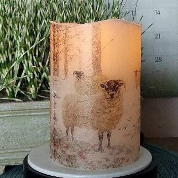 SHEEP FLAMELESS CANDLE w/Timer, Sheep Pillar Candle, Sheep Candle, Flameless Candle, Sheep Decor, Sheep Decoration, Sheep Candle Gift,Candle