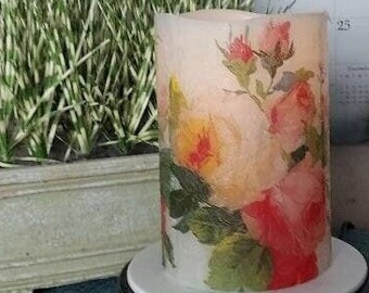 FLORAL Flameless Candle w/Timer, Floral Flameless Candle, Flameless Candle, Mother's Day Gift, Thank You Gift, Flower Flameless Candle