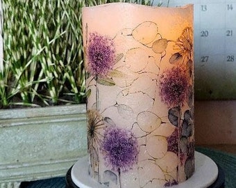 FLORAL Flameless Candle w/Timer, Floral Flameless Candle, Flameless Candle, Floral Candle, Flower Candle, Housewarming Gift, Thank You Gift