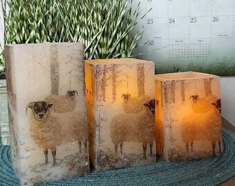 SHEEP SQUARE FLAMELESS Candle Set, Sheep Candle Set, Sheep Candles, Sheep Decoration, Flameless Candle, Candle Set, Sheep Lover Gift