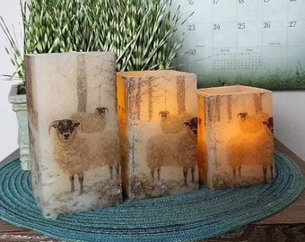SHEEP SQUARE FLAMELESS Candle Set, Sheep Candle Set, Sheep Candles, Sheep Decoration, Flameless Candle, Candle Set, Sheep Lover Gift
