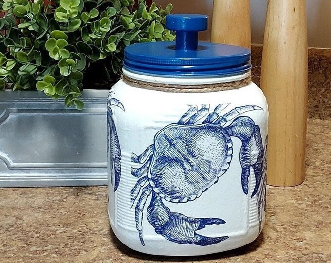 BLUE CRAB Cookie Jar, Blue Crab Canister, Blue Crab Kitchen Container
