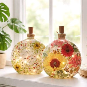 Decorative Sunflower Bottle Light w/Timer: Sunflower Accent Decor