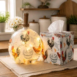 Decorative Rooster Bottle Light w/Timer: Rooster/Farmhouse Accent Decor