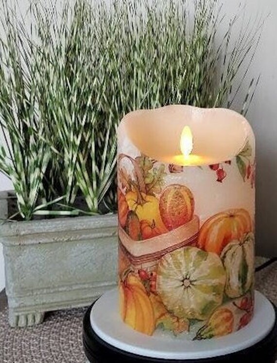 LARGE FALL Flameless Candle W/timer Fall Flameless Candle Etsy