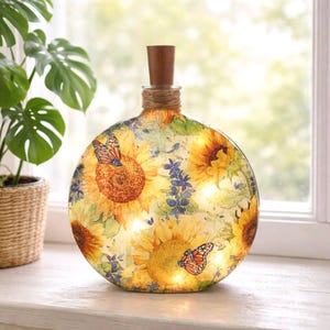 Decorative Sunflower Bottle Light w/Timer: Sunflower Accent Decor