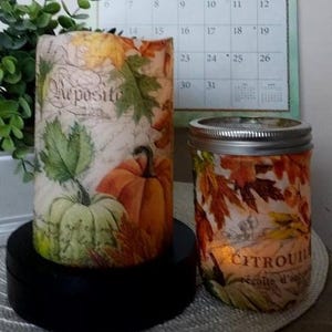 FALL FLAMELESS CANDLE with timer, Fall Candle, Fall Decoration, Fall Decor, Fall Table Decor, Fall Gift, Thanksgiving Candle, Thanksgiving