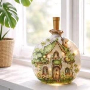 Decorative St Patrick's Day Bottle Light-Up w/Timer: St Patrick's Day Accent Decoration