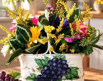 Rustic Wicker Basket Artificial Flower Arrangement: Flowers Accent Decoration