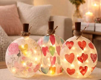 Decorative Heart Bottle Light-Up w/Timer: Hearts Accent Decor