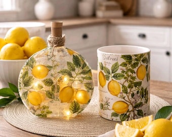 Decorative Lemon Bottle Light-Up & Glass Light w/Timer: Lemon Accent Decor