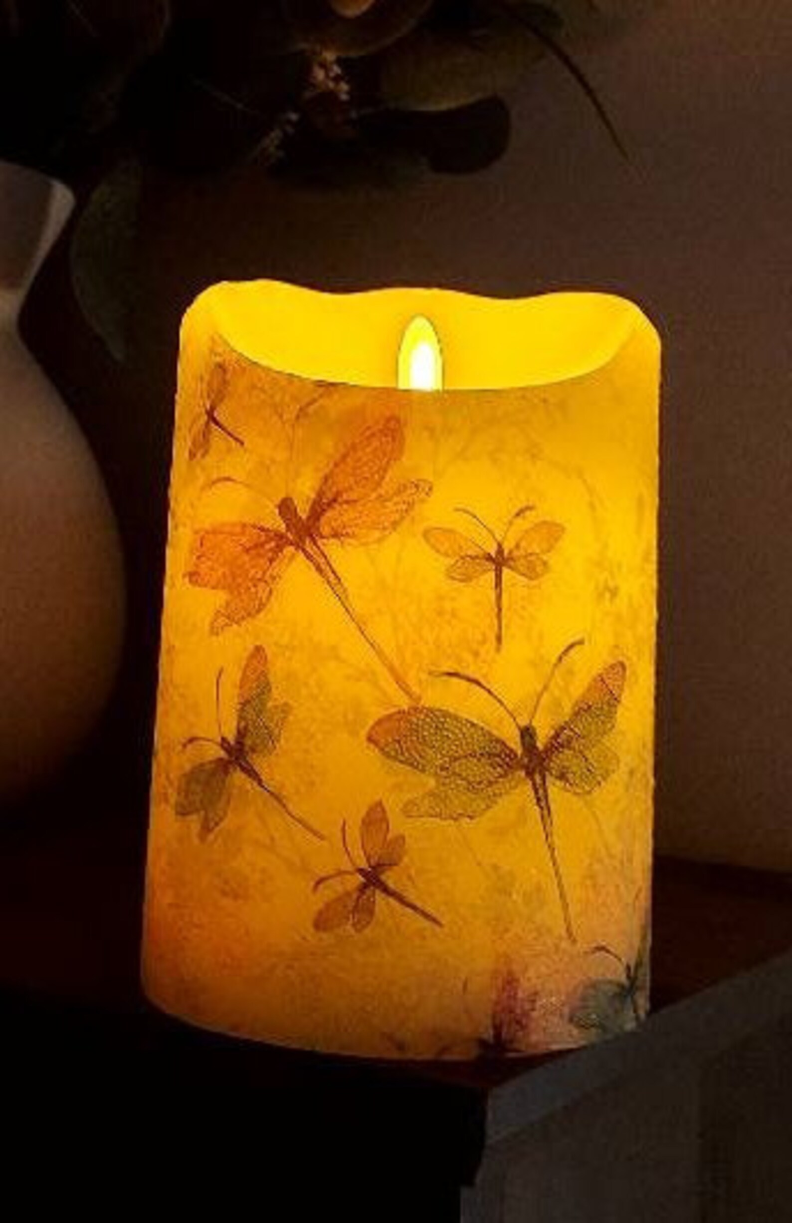 LARGE DRAGONFLY Flameless Pillar Candle Dragonflies Candle Etsy