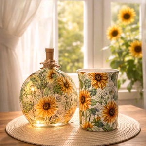 Decorative Sunflower Glass Light w/Timer: Sunflower Accent Decor