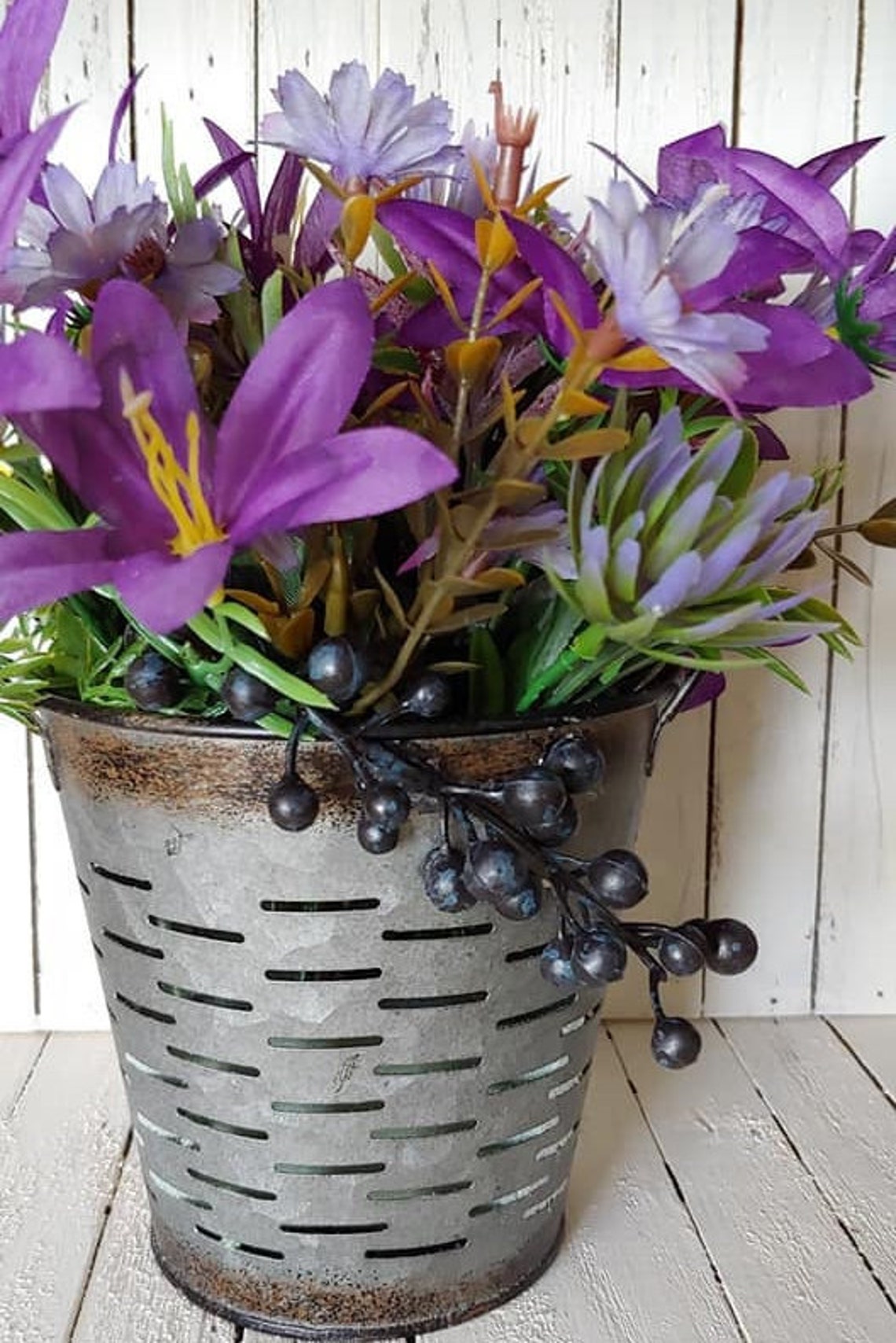 Rustic Bucket of Flowers Rustic Floral Arrangement Farmhouse Etsy