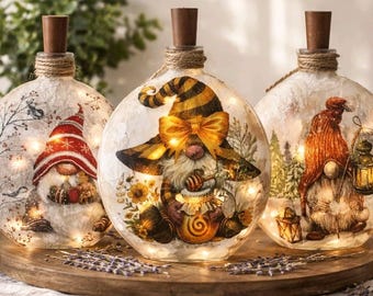 Decorative Gnome Bottle Light w/Timer: Gnome Accent Decor