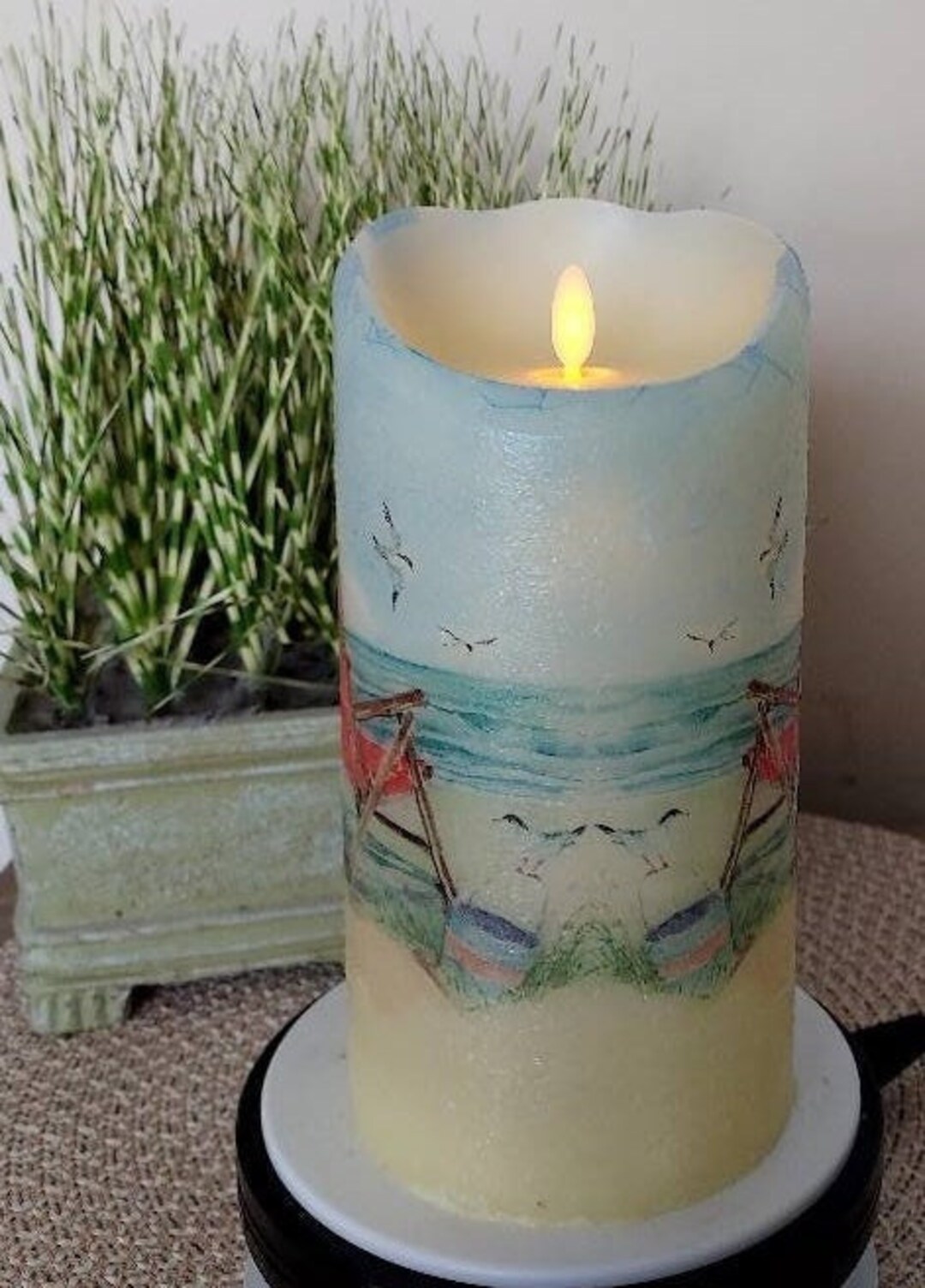 EXTRA LARGE BEACH Flameless Candle W/timer Beach Flameless Etsy