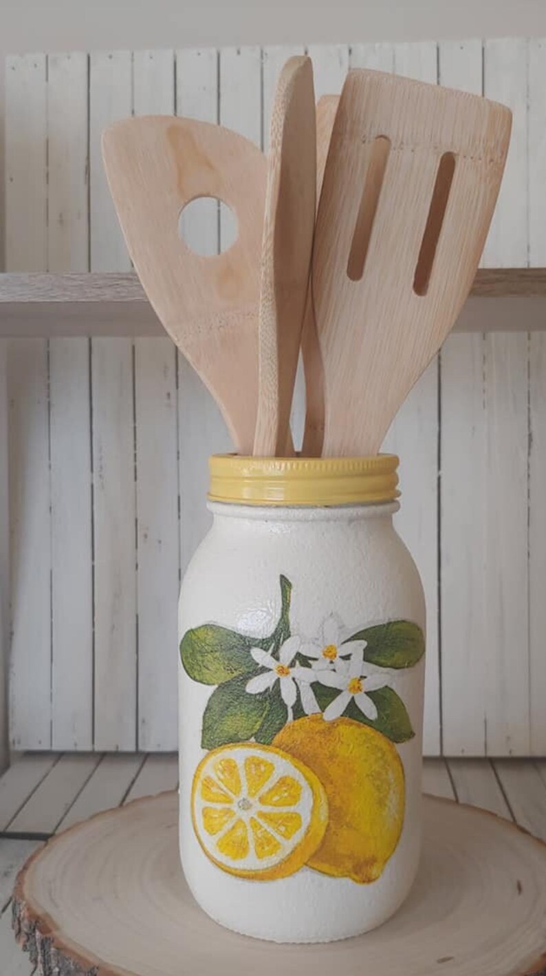 Lemon Utensil Holder Lemon Mason Jar Lemon Lover Gift Lemon Etsy