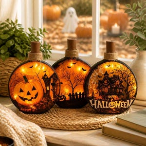 Decorative Halloween Bottle Light-Up w/Timer: Halloween Accent Decor