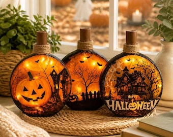 Decorative Halloween Bottle Light-Up w/Timer: Halloween Accent Decor