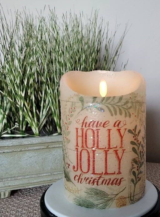 LARGE CHRISTMAS Flameless Candle W/timer Christmas Candle Etsy