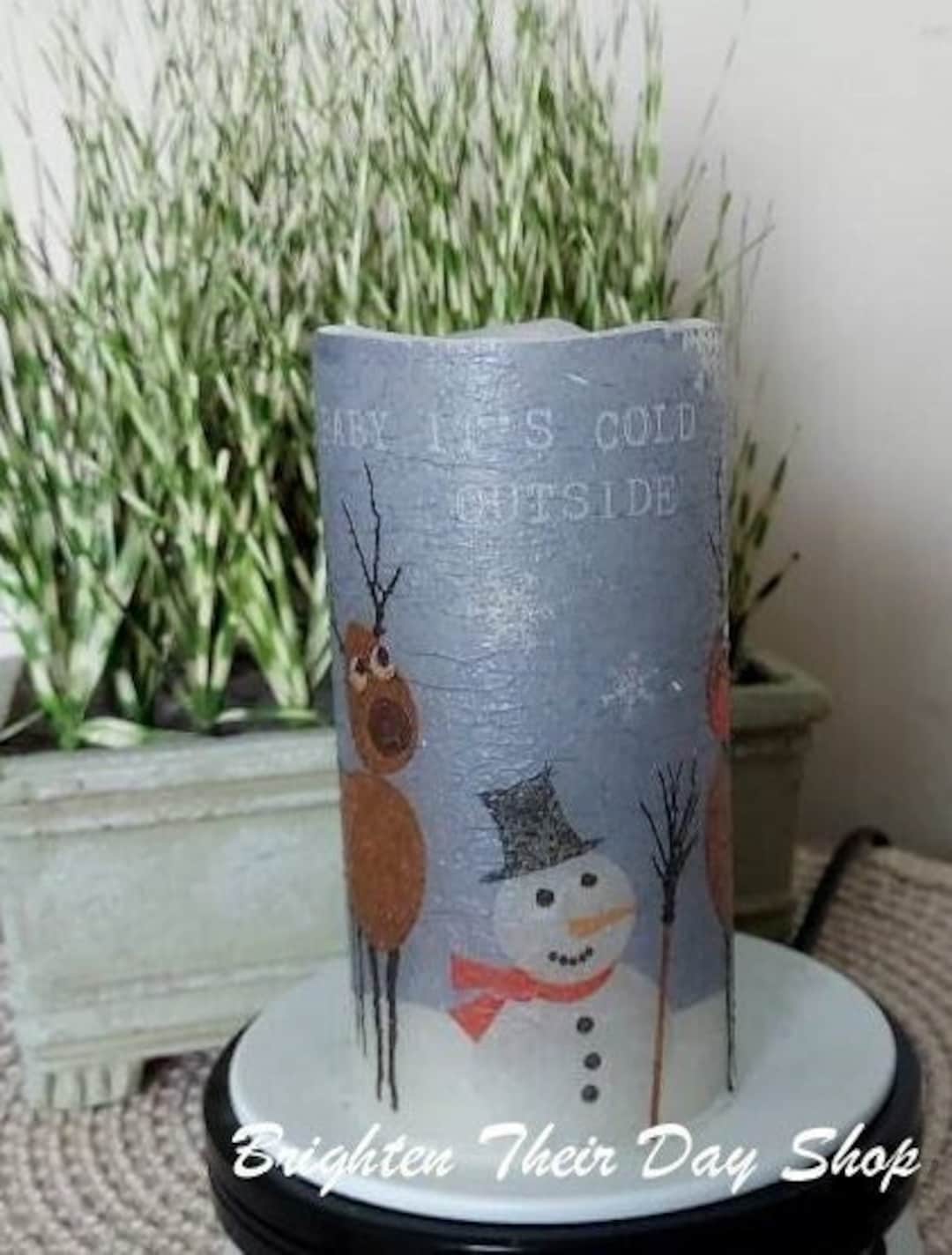 SNOWMAN FLAMELESS CANDLE W/timer, Snowman Candle, Flameless Candle