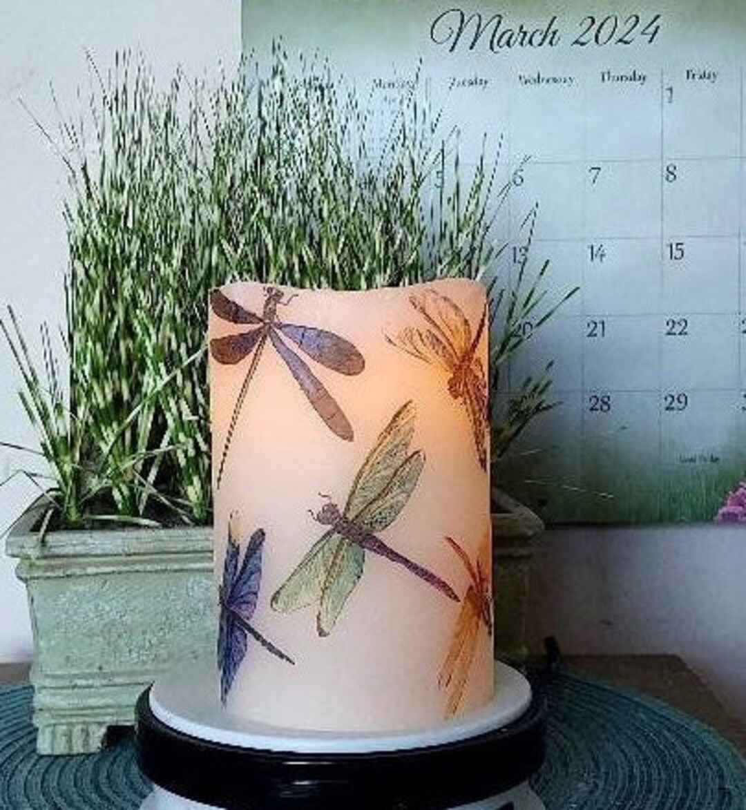DRAGONFLY FLAMELESS CANDLE W/timer, Dragonfly Candle, Dragonflies