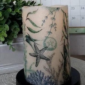 BEACH FLAMELESS CANDLE w/Timer, Beach Flameless Candle, Beach Candle, Flameless Candle, Beach Decoration, Beach Decor, Beach Gift