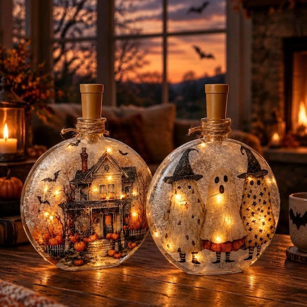 Decorative Halloween Bottle Light-Up w/Timer: Halloween Accent Decoration