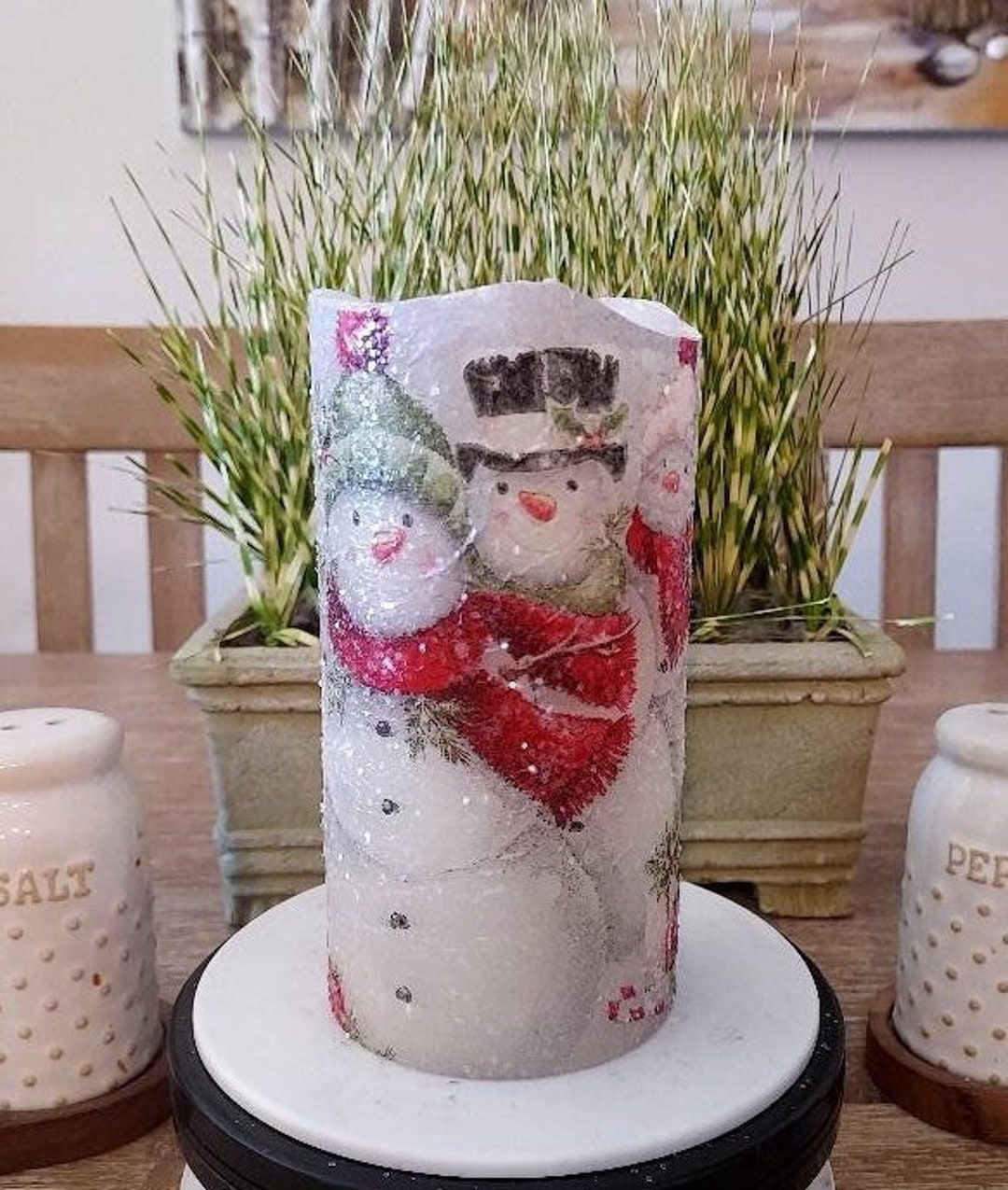 SNOWMAN Flameless Candle W/timer Snowman Candle Flameless Etsy