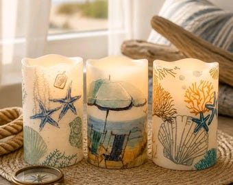 Decorative Beach/Coastal Flameless Candle w/Timer: Beach/Coastal Accent Decoration