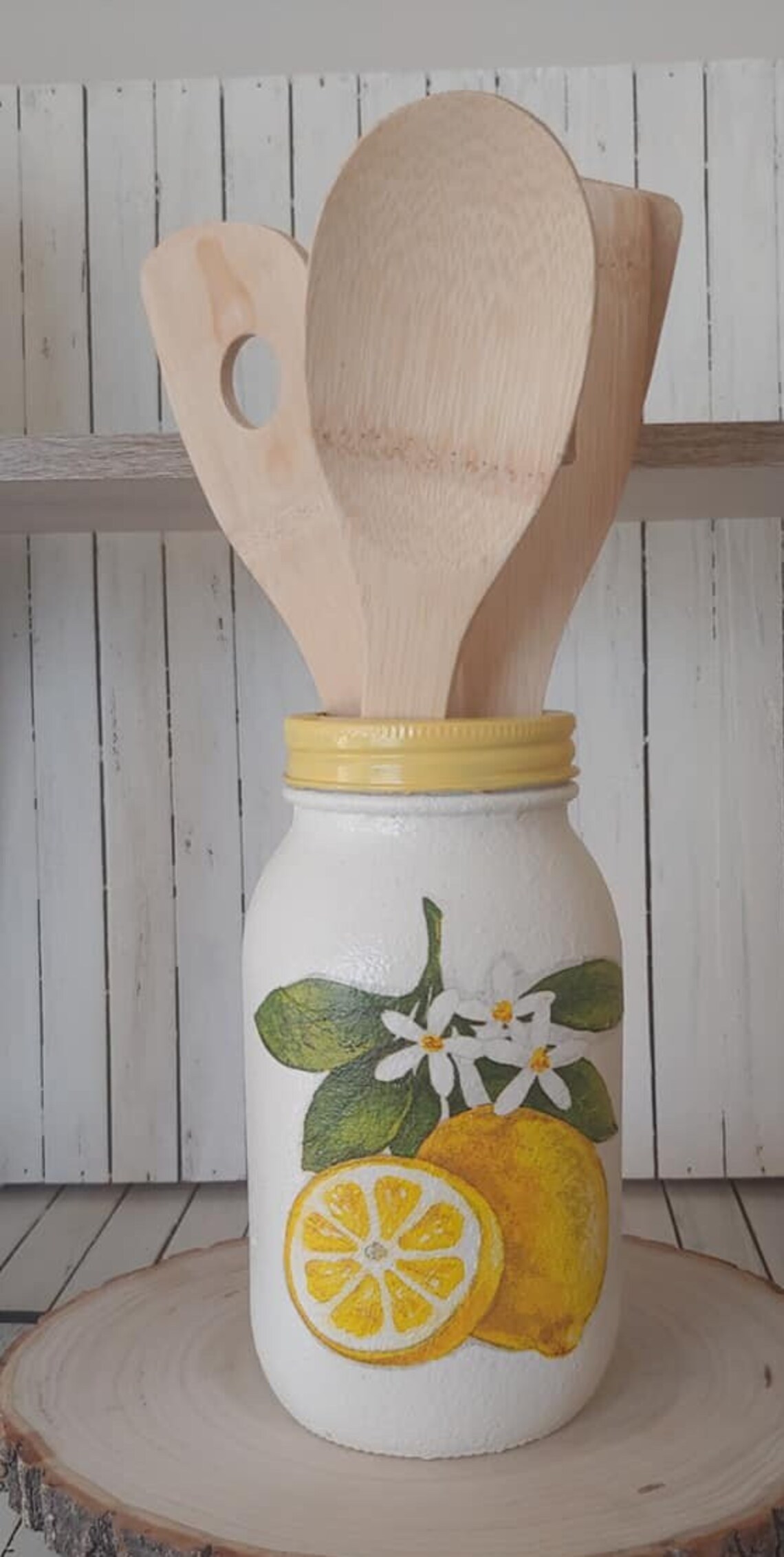 Lemon Utensil Holder Lemon Mason Jar Lemon Lover Gift Lemon Etsy