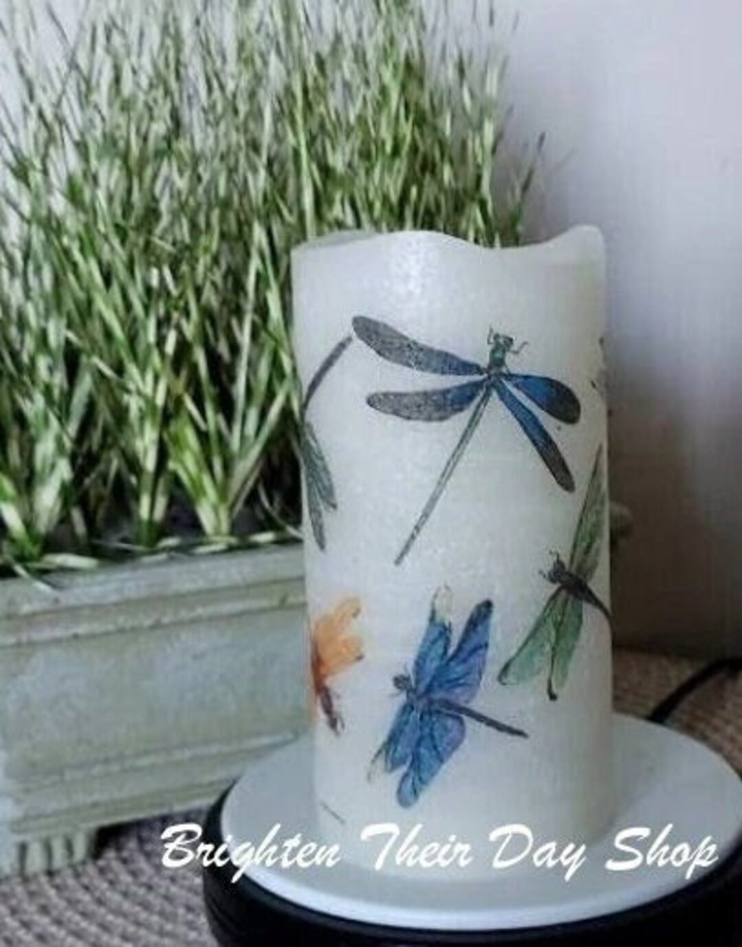 DRAGONFLY FLAMELESS CANDLE W/timer, Dragonfly Candle, Dragonflies