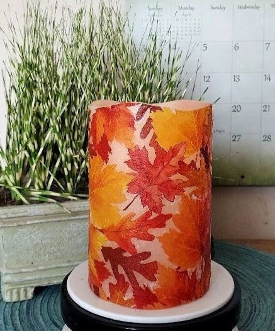 FALL FLAMELESS CANDLE With Timer, Fall Leaves Flameless Candle