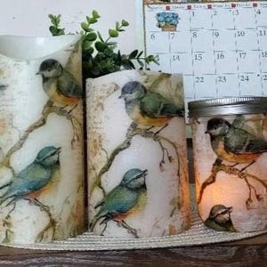 BIRD FLAMELESS CANDLE w/Timer, Bird Flameless Candle w/Timer, Bird Candle, Bird Lover Gift, Bird Decoration, Bird Decor, Flameless Candle