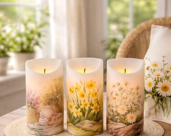 Decorative Flowers Flameless Candle w/Timer: Flowers Accent Decor