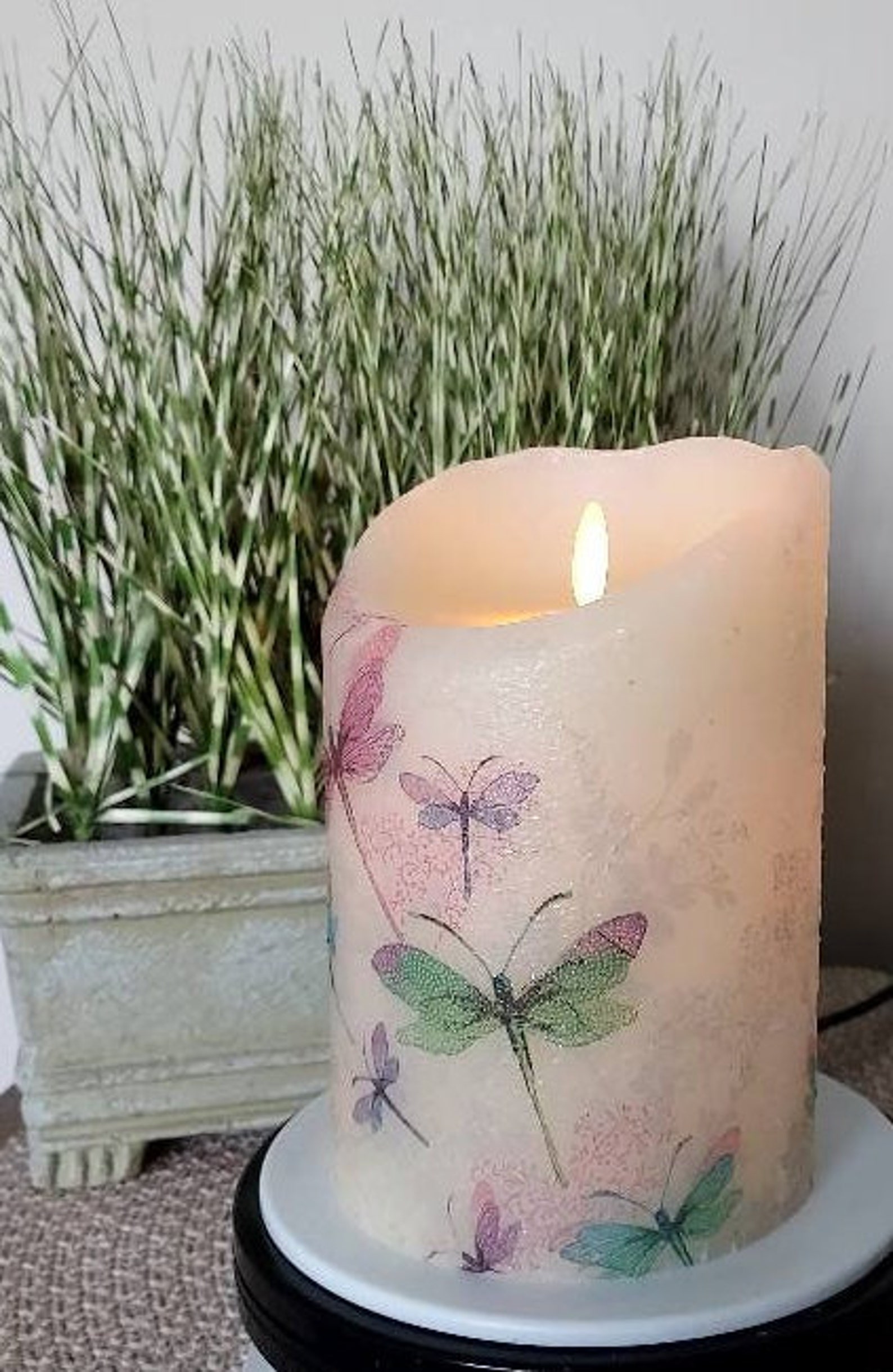 LARGE DRAGONFLY Flameless Pillar Candle Dragonflies Candle Etsy
