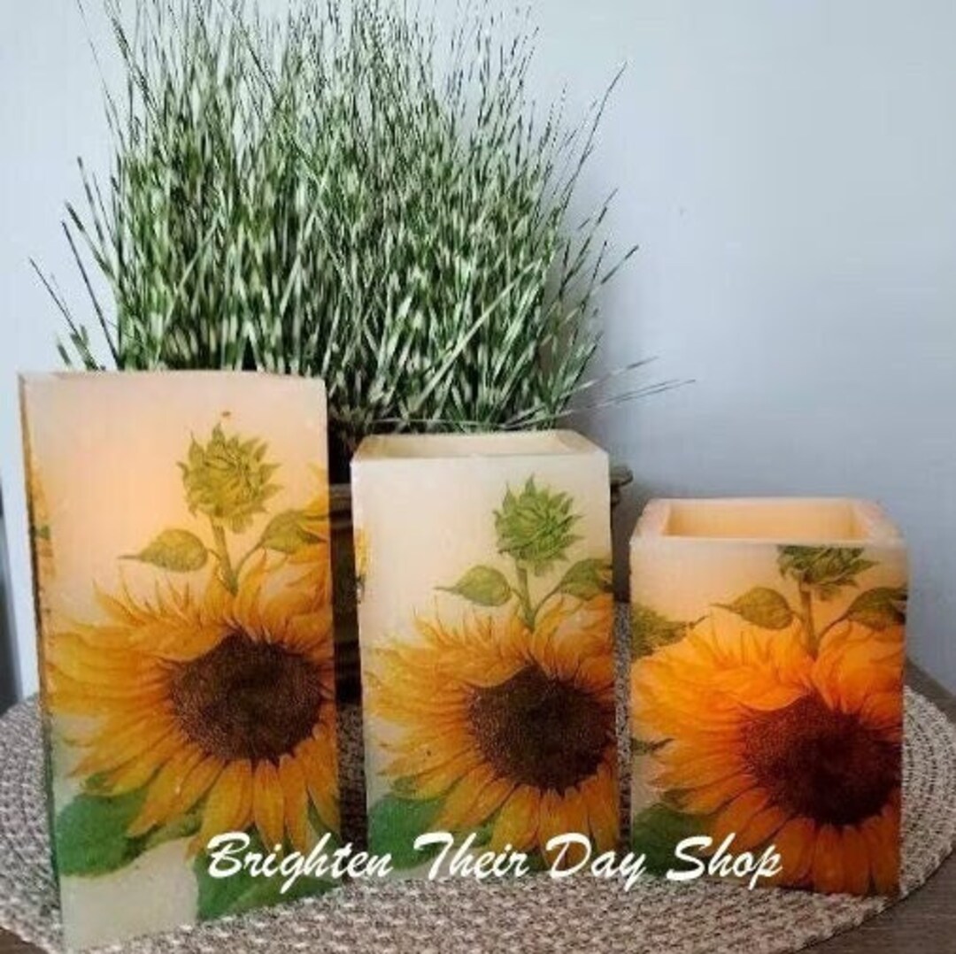 SUNFLOWER SQUARE Flameless Candle W/timer SET, Sunflower Candle Set ...