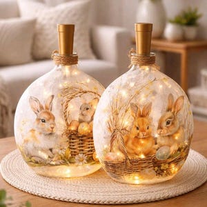 Decorative Easter Bunny Bottle Light w/Timer: Spring Accent Decor, USB Rechargeable