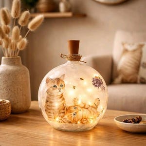 Decorative Cat Bottle Light w/Timer: Cat Accent Decor