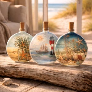 Decorative Beach Bottle Light w/Timer: Coastal Accent Decor