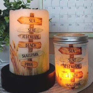BEACH SIGNS Flameless Candle w/Timer, Beach Flameless Candle, Flameless Candle, Beach Candle, Housewarming Gift, Thank You Gift, Beach Gift