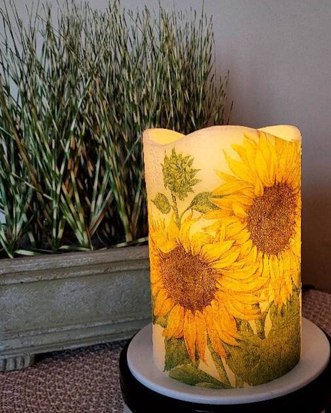 LARGE SUNFLOWER Flameless Candle W/timer Sunflower Candle Etsy