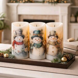 Decorative Snowman Flameless Candle w/Timer: Snowman Accent Decor