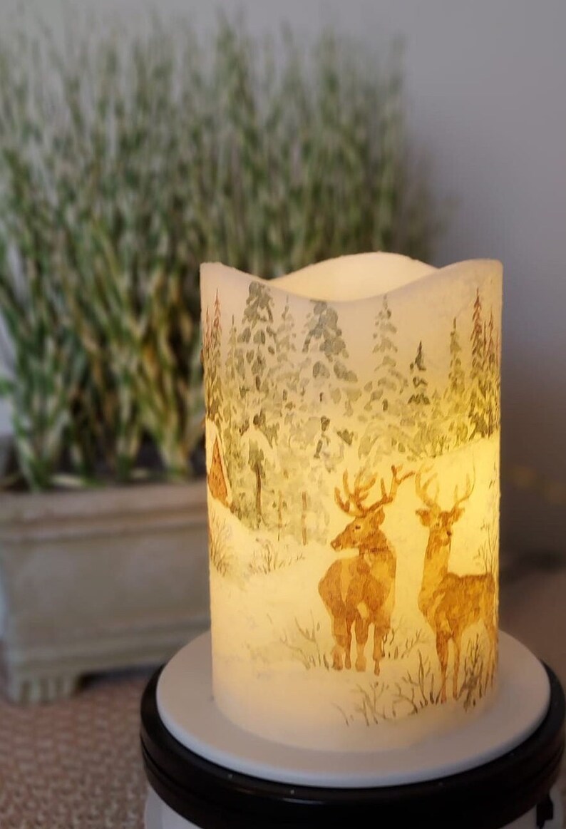 LARGE WINTER/DEER Flameless Candle W/timer Winter Flameless Etsy