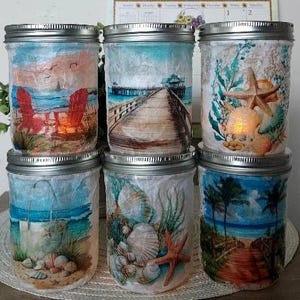 BEACH Light-Up, Beach Mason Jar Light, Beach Decoration, Mason Jar Light, Beach Lover Gift,  Beach Decoration, Beach Lit Jar, Beach Gift