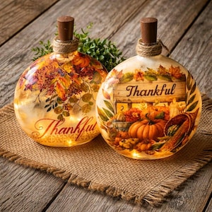 Decorative Fall Thanksgiving Bottle Light-Up w/Timer: Thanksgiving Accent Decor