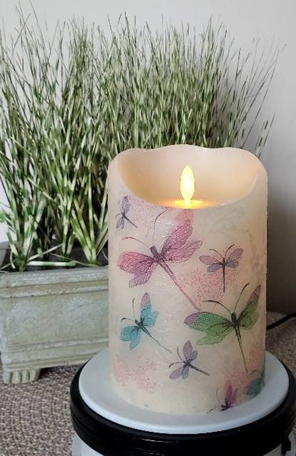 LARGE DRAGONFLY Flameless Pillar Candle Dragonflies Candle Etsy