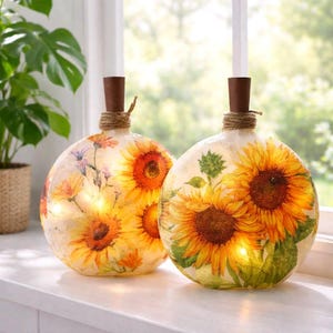 Decorative Sunflower Bottle Light w/Timer: Sunflower Accent Decor